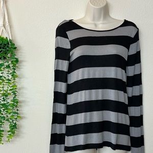 Grey and Black Striped Long Sleeve Shirt